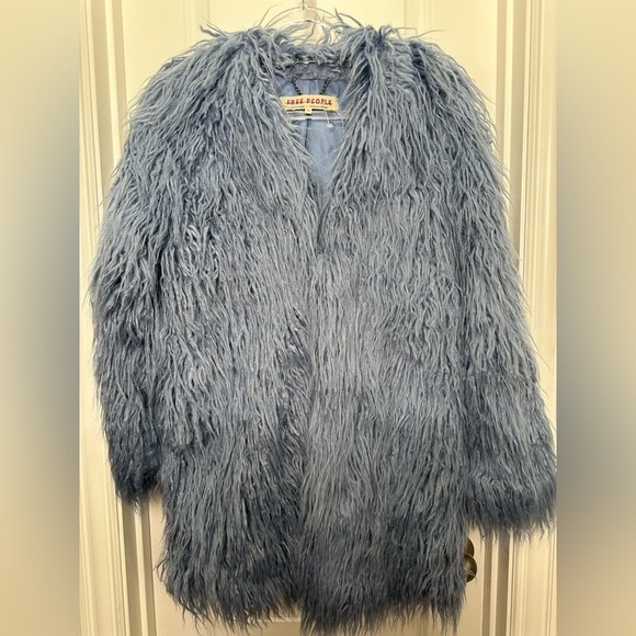 Free People Renata Fur Coat Jacket Blue Oversized Taylor Swift Size XS Blue - Picture 2 of 15